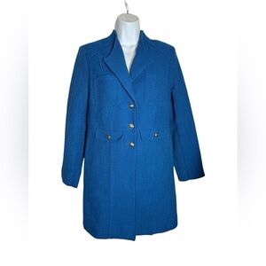 Chico's Jacket Size 4 (Chicos size 0) Bright Blue Tweed Pea Coat w/ Gold Buttons